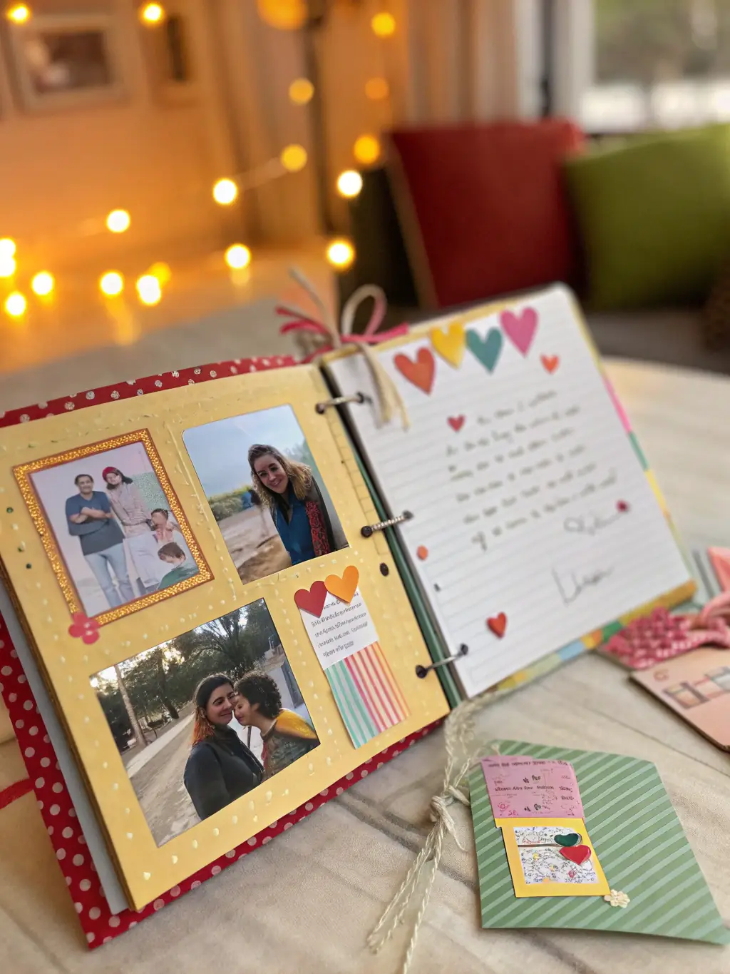 A vintage-style scrapbook with sepia-toned photos, antique lace, and handwritten calligraphy, evoking a sense of nostalgia and timeless elegance.