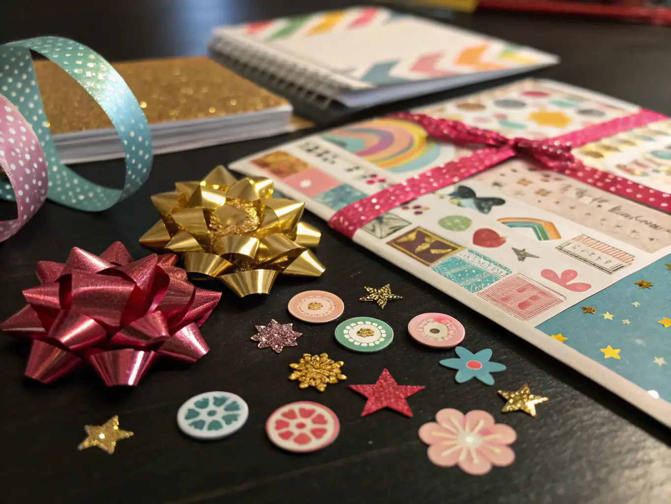 A detailed image of a scrapbook page featuring personalized handwritten notes, custom photo layouts, and unique mementos.